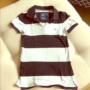 Black and white striped rugby polo shirt